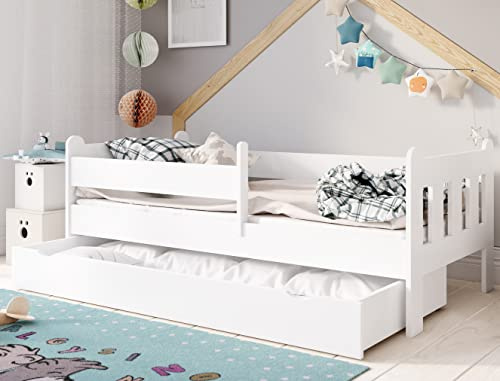 Kids Collective Kinderbett 80x160 | 80x180 | 90x200 cm mit Schublade, Rausfallschutz & Lattenrost in weiß 200 x 90 Mädchen Jungen Bett