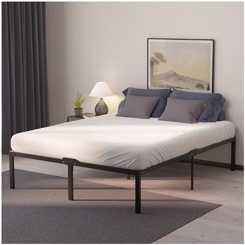 Dreamzie Metallsäng 140 x 190 med ribbotten – sängram 140 x 190 med fötter – höjd 45 cm – stabil, enkel montering, gott om lagringsutrymme
