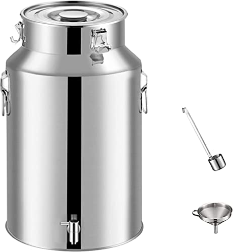 Airtight Milk Can Canister 201 Stainless Steel - Milk Churn Wine Pail Bucket Tote Jug - Cream Transportation Container Barrel with Spigot Dispenser/Siliver / 22L (Siliver 42L)
