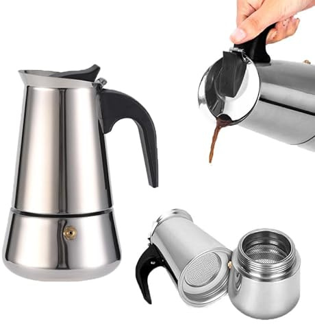 zalati Spishäll kaffebryggare kastrull 201 rostfritt stål espresso moka pot perkolator kaffe vattenkokare för alla spishällar hem och camping - 300 ml kapacitet
