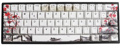 JSJT Tastenkappen 60% 80 Tasten Pflaumenblüten-Tastenkappen PBT Tastenkappen Kirschprofil Deutsches Tastenkappen für 61/64/68 ANSI/ISO-Layout Cherry MX Switches mechanische Tastaturen