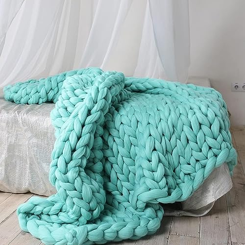 Hfnnhl Grobstrickdecke Handgefertigter Grobstrick Überwurf, Grob Strickdecke Warme Decke Karierte Strickbett Sofa Überwürfe Dekorationen Weihnachts Geschenk (Color : Green, Size : 80x100cm)