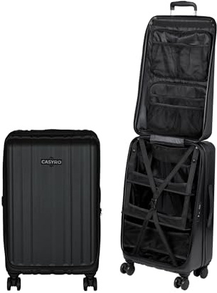 CASYRO Valise à roulettes à Rabat Rigide utilisable comme Armoire avec 4 roulettes, 80 l, Taille M, Noire, Noir, 70.5 x 42 x 28 cm, Valise Rigide Rabattable avec 4 roulettes, Sacs de Voyage