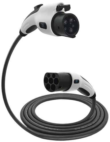 KHONS Cable de Carga para vehículo eléctrico de 1 Fase, 32 A, Tipo 2 a Tipo 1, 16 pies, 5 Metros, Cable de Carga Modo 3, Potencia máxima de Salida de 7,4 kW, Bolsas de Transporte