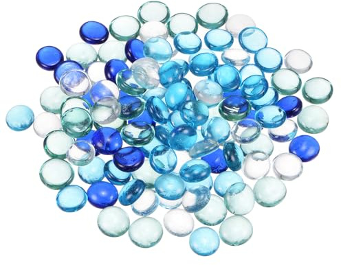 QUARKZMAN Feuer Glasperlen für Feuerstelle, Flache Marmorperlen, Glas-Kieselsteine, Vasenfüllperlen für Aquarium, Sukkulenten-Topf, Gartendekoration 17-19mm (2/3-3/4), 500g/1.1lbs, bunt