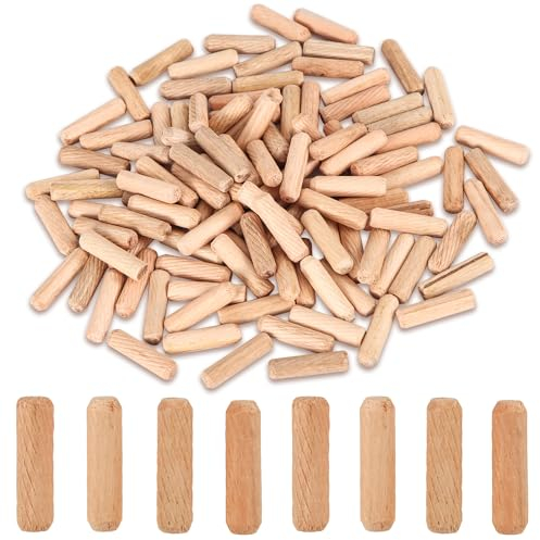 NQEUEPN 120 Pezzi di Tasselli in Legno, Pin in Legno 8x30 mm, Marrone, Naturale, Cilindrico, Ovale, per Mobili e Sculture