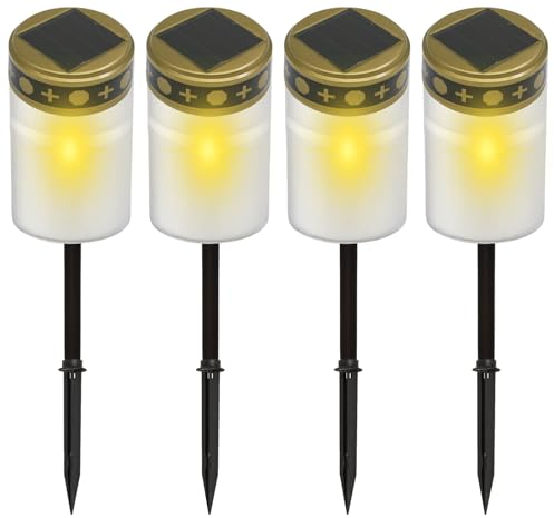 BYZESTY Lumini Cimitero LED, 4 Pezzi Lume Funerale a LED, Lumino Cimitero, Lumino LED per Cimitero, Lumino Elettrico per Cimitero con Spina di Terra, per Cimitero, Bianco, 7 x 12 cm