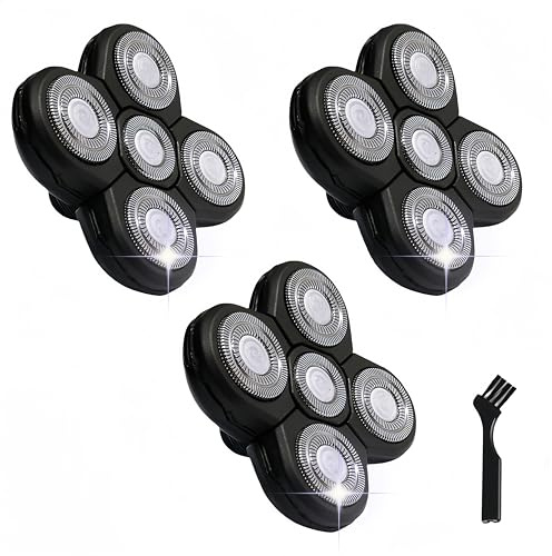 3 x Ersatzklingen für Freebird Kopfrasierer, 5 Klingen Scherköpfe für kahle Männer, Freiheitspflege, Kopf und Gesicht, elektrische Rasierköpfe, 1 Reinigungsbürste (3 Stück)