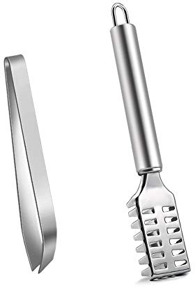 BAYAJIAZ 2Pcs Stainless Steel Fish Bone Tweezer Fish Scale Skin Remover Plier and Fishbone Picker Puller Fish Descaler for Salmon Bass Catfish Meat, As shown in the figure