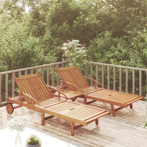 SFNIOKFG 2-teiliges Sonnenliegen-Set mit Tisch aus massivem Akazienholz, Chaiselongue-Sessel, Liegestühle für den Garten im Freien, verstellbar für Strand, Terrasse, Pool und Camp