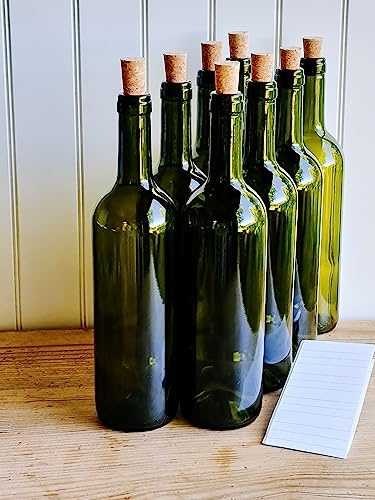 OOPS TOYS 48x Weinflasche 750 ml ohne/mit natürlichen Weinkorken - Olivgrün Glasflasche mit Etiketten - Leere Flasche Likör - Weinflaschen aus Glas - Glasflasche Leere Flasche (48 Stk. mit Korken)