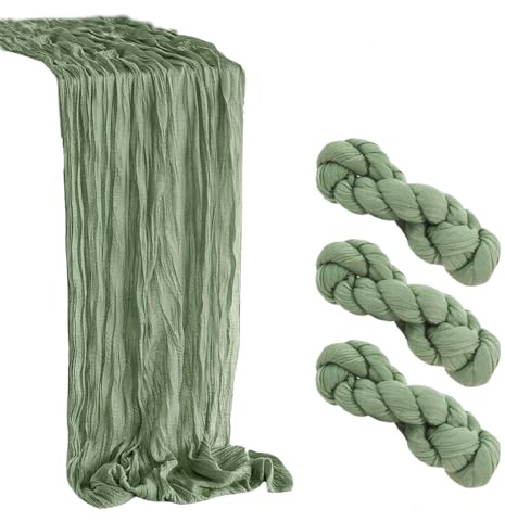 Lot de 3 chemins de table en étamine, décoration de fête romantique pour prénatale, prénuptiale, anniversaire, (Vert 90 x 300 cm)