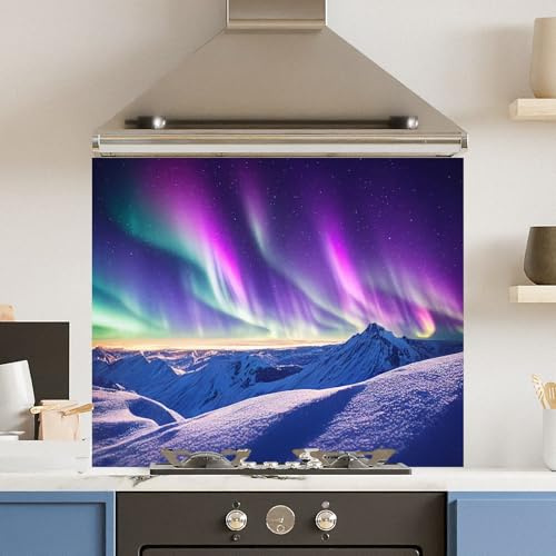Toughened 6mm Glass Kitchen Splashback 90 x 75cm Colourful Northern Lights Heat Resistant Back Splash for Cookers Hob