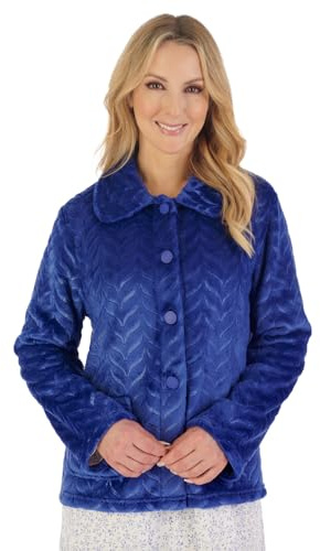 Slenderella Veste de lit boutonnée en polaire à chevrons, bleu, 38-40