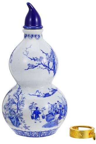 IMIKEYA Traditional Chinese Blue and White Porcelain Gourd Wine Pot Sake Serving Bottle Airtight Seal