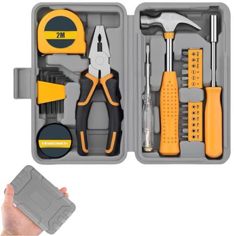 WANDGU Cassetta Attrezzi 24 Pezzi 57×24.5×27.5 cm – Set di Utensili Portatili in Acciaio al Carbonio per Casa, Auto e Bicicletta – Kit Riparazione con Martello e Chiavi, Ideale per Fai da Te
