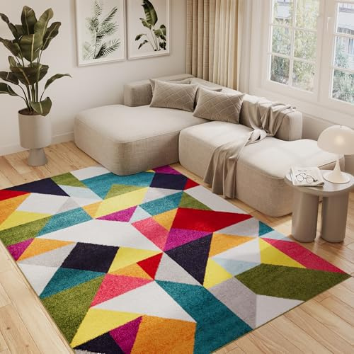 TAPISO Salsa Teppich Kurzflor Bunt Mehrfarbig Modern Geometrisch Figuren Design Modern Wohnzimmer Schlafzimmer Jugendzimmer 80 x 150 cm