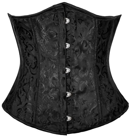 TRIWORKS - Corsetto da donna, bustino sottoseno, in raso, con pizzo, stringivita, per Halloween e Carnevale, XS-XXL, Nero , XL