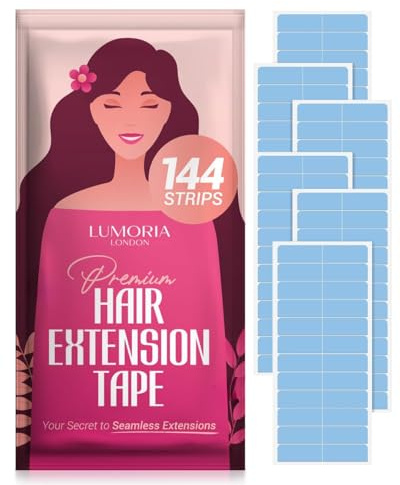 LUMORIA 144 Pcs Hair Extension Tapes Double Sided Ultra Hold - Tape Hair Extensions, Tape Extensions Hair Tape, Hair Tapes, Tape-In Extension Retape, 4 x 0.8cm Pre Cut Tabs