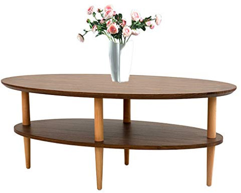 RKJDMSWJ Ovaler Couchtisch, doppelschichtiger Beistelltisch aus Holz, modernes Buchen-Finish, Braun/Khaki, 110 x 45 cm Satztische (Farbe: Braun)