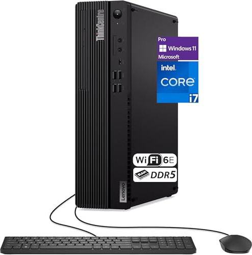 Lenovo ThinkCentre M70s Gen 5 SFF Intel i7-14700, 64 Go de RAM DDR5, 2 To SSD, Wi-Fi 6E + BT, RJ-45, HDMI, DP, KB et souris filaires, Windows 11 Pro, ordinateur de bureau professionnel, noir avec clé