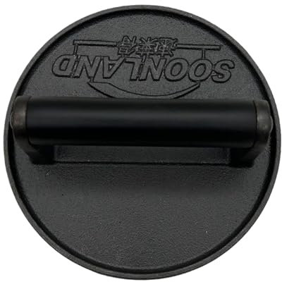 Generisch Prensa de peso de la carne – Aplanador de filete de hierro fundido de alto rendimiento – Herramienta Smasher | No se pega – Searer hamburguesas – Peso con mango de madera para barbacoa