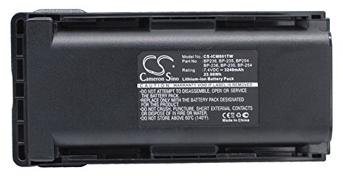 Cameron Sino ACCCHEN Batterie rechargeable pour IC-F70, IC-F70D, IC-F70DS, IC-F70DST, IC-F70S, IC-F70T, IC-F80, IC-F80DS, IC-F80DT, IC-F80T, IC-F9011 (3240 mAh/23,98 Wh) BP235, BP-235, BP235, BP235