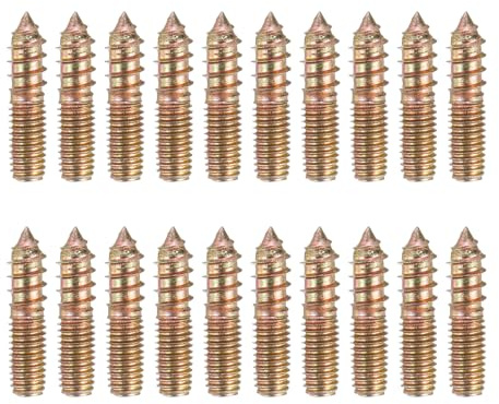 sourcing map Lot de 20 boulons de suspension M8 x 35 en acier au carbone à double tête auto-taraudeuses pour pieds de meubles en bois, couleur zinc