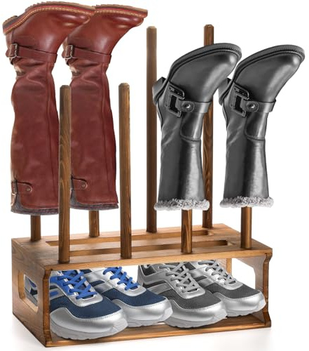 Goaste 4 Pairs Wood Boot Rack Organizer, Free Standing Wooden Shoe Racks, Natural Brown Shoe Cabinet Storage for Tall Boots, Entryway, Bedroom, Patio Outdoor, Hallway, Porch