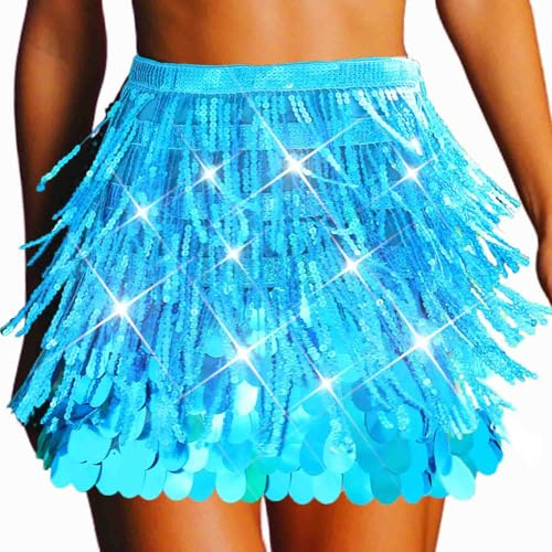 Fashband Sequin Skirt Sparkly Belly Dance Hip Scarf Fringe Skirts for Women