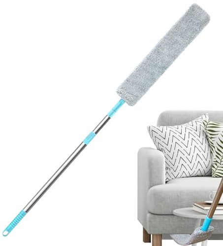 Flat Broom for Under Household Appliances - Extendable Dust Handle for Ceilings | Thin Duster for Refrigerator Kitchen Ceilings Blinds Sofa Furniture Closets Bedroom Living Room