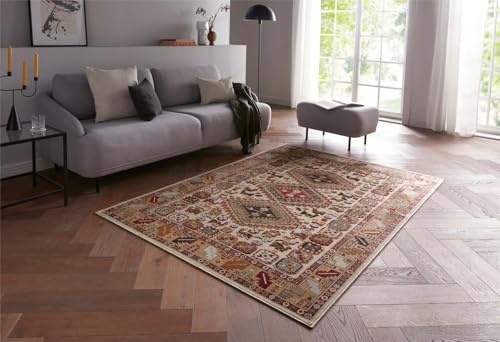 Taracarpet Moderner Luxus Kurzflor Orientteppich Bauern Muster Vintage -Style mit 3D Hoch-Tief-Struktur – ideal für Wohnzimmer, Schlafzimmer und Esszimmer Creme 160x230 cm