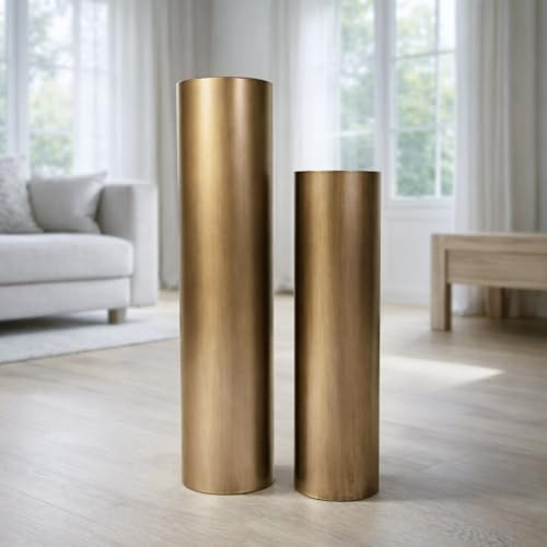 Leewadee set med 2 golvvaser i Metal, Brons, 60/47 cm - elegant accent för vardagsrum, hall, eldstad och kontor - perfekt för pampasgräs och torkade kvistar