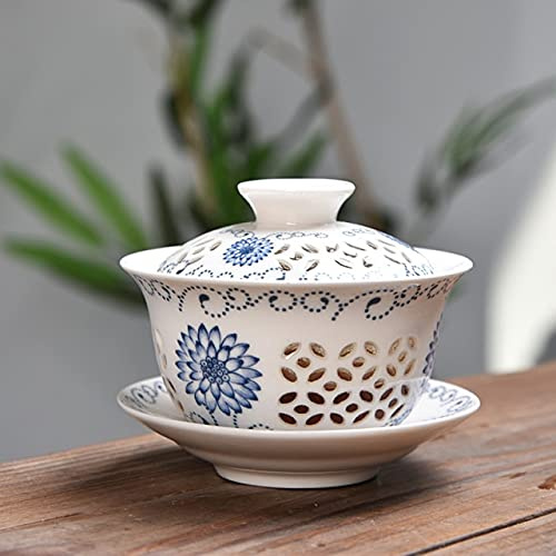 Juego de té de porcelana Gaiwan Kung Fu, Juego de sopera Gaiwan porcelana azul y blanca 150 ml con tapa platillo(6)