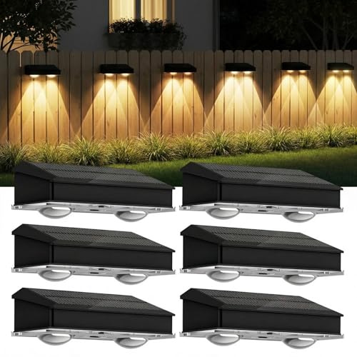 Solar Lights Outdoor Garden 9 Colors & 3 Lighting Modes Solar Fence Lights IPX4 Waterproof Solar Wall Lights Outdoor Solar Powered Wall Mounted Fence Lights for Yard Garden & Outdoor Decoration 6 Pack