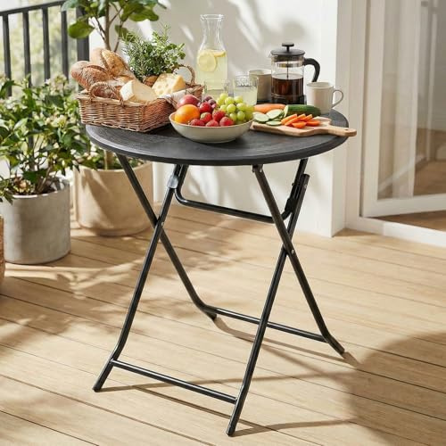 LIFERUN Gartentisch Rund, Klapptisch Wetterfest, für Balkon & Terrasse | Beistelltisch Holz-Optik, HxD: 72x60 cm, Balkontisch mit 4PCS Tischbeine, Campingtisch, Pflegeleicht, Hohe Stabilität