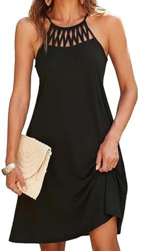 BKEPDY Copricostume Donna Vestito Mare Crochet Hollow out Abito Senza Maniche Schermato Abito da Spiaggia Bikini Cover Up Spiaggia Vestiti da Vacanza Beachwear Beach Dress con Tasca