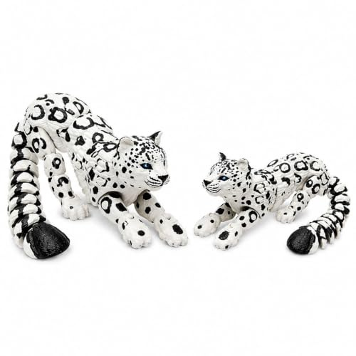 TUBAWD 2PCS 3D Printed Animals Set, 3D Animals Snow Leopard, 3D Printed Cat Articulated, Snow Leopard Model, 3D Printed Poseable Desk Decor 21 cm and 16 cm