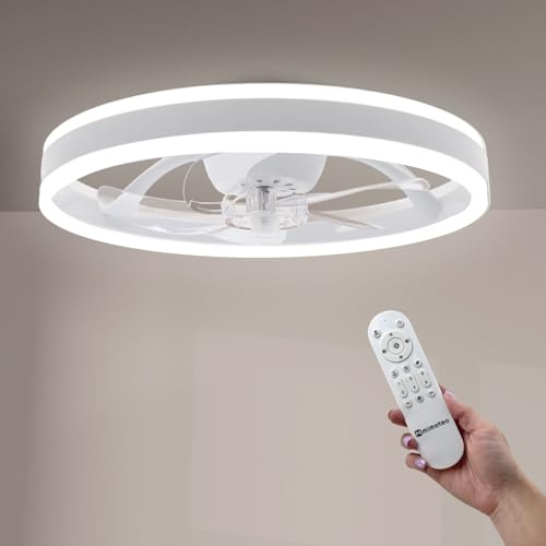 M mimotec- Ventilador de Techo LED Verona 36W Blanco con Mando a Distancia, Motor DC Silencioso, 6 Velocidades, Luz LED CCT e Intensidad Ajustable, Función Verano/Invierno y Temporizador