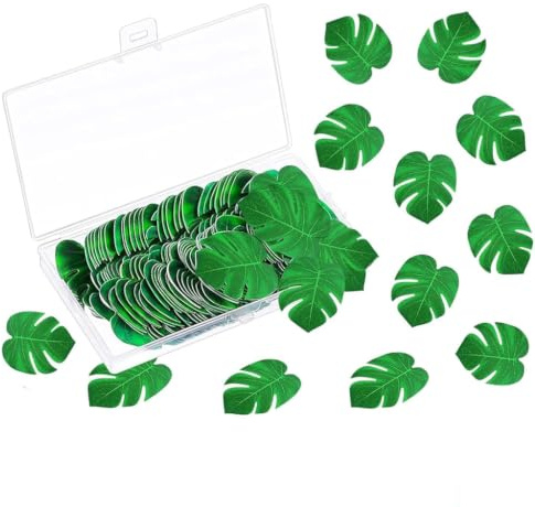 72 Pièces Feuilles de Monstera en Papier Gaufré Comestible pour Décoration de Gâteau Feuille de Palmier Artificielle Feuillage Artificiel Tropical Déco Table Fête Anniversaire Mariage Été Luau