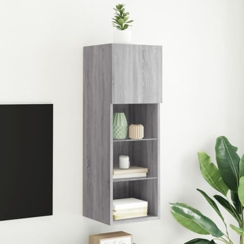Tonture Meuble TV Suspendu Mural en Bois d'ingénierie Sonoma Gris avec lumières LED RGB, Grand Espace de Rangement 30,5x30x90 cm pour Salon Chambre, Design Moderne scandinave et Industriel