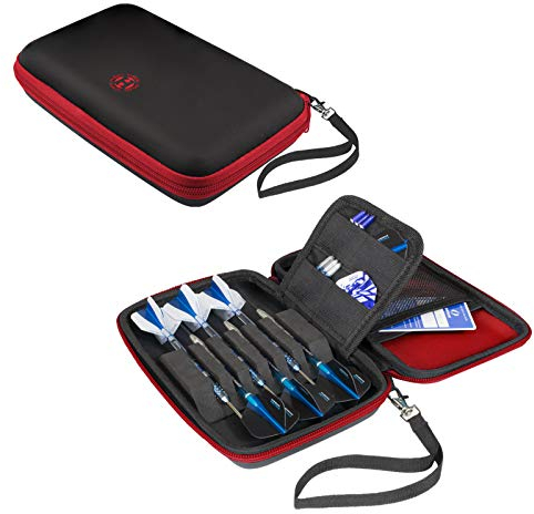 Harrows Darttasche Blaze Pro 6 | Dart Case Dartshalter I Darts Case fasst 6 Darts | für 6 Dartpfeile komplett montiert und Dartzubehör (Lackrot)