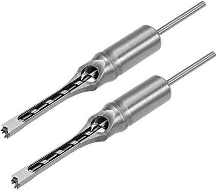 sourcing map Square Hole Drill Bit, 1/4 High-Carbon Steel Hollow Chisel Mortise Power Tool for Woodworking 2 Pcs