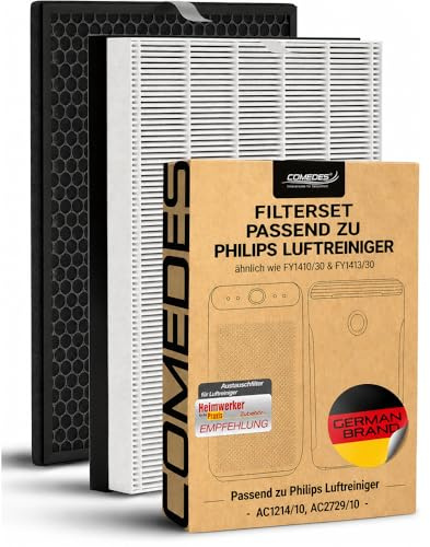 Comedes Ersatzfilterset passend für Philips AC1214/10 und AC2729/10 Luftreiniger (Series 1000) | HEPA- und Aktivkohle-Filter | einsetzbar statt Philips FY1410/30 und FY1413/30 (1)