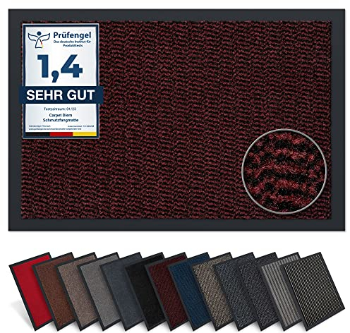 Carpet Diem Fußmatte, einfach sauber I Schmutzfangmatte Eingangsbereich - Fussmatte Innen & Außen, rutschfeste Türmatte, Schmutzfang Teppich für Haustür I Fußabtreter in Rot-Schwarz 90x150 cm