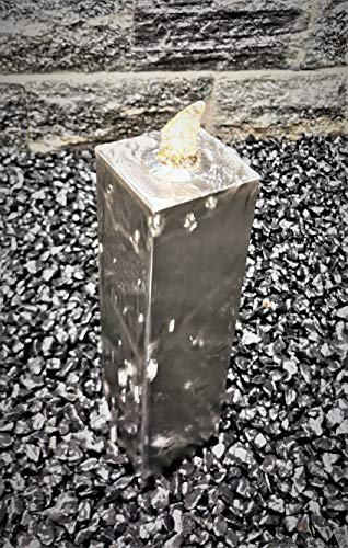 garten-wohnambiente Säulenbrunnen eckig 40/10 cm Edelstahl matt gebürstet Säule Wasserspiel ohne Becken