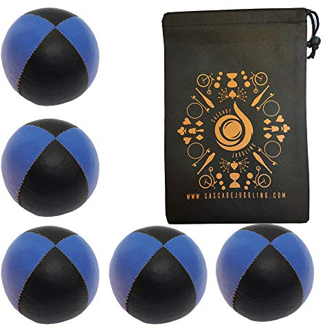5 x Pro 115 g Cascade Classic Black Theme Jonglierbälle – Thud Jonglierbälle & Tasche – Set mit 5 Jonglierbällen (blau und schwarz)
