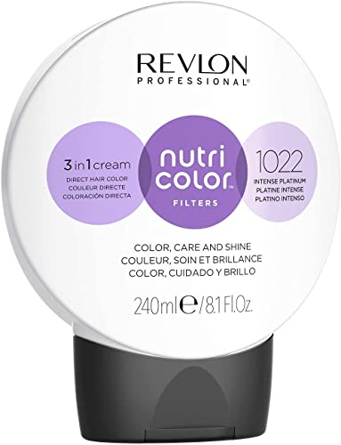REVLON PROFESSIONAL Nutri Color Filters, Mascarilla de Coloración Temporal para el Pelo, Brillo Intenso, Tinte Pelo Mujer Tono 1022 Platino Intenso, 240 ml
