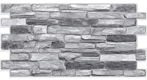 3D Silver Shale Slate Grey Stone Brick PVC Interior Panels Kitchen Cladding Pack of 10