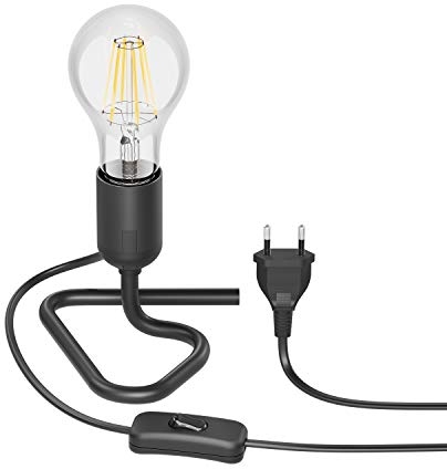 ledscom.de Tischlampe TRIN Triangle Dreieck-Fuß schwarz mit Stecker und Schalter inkl. E27 Lampe 1600lm warmweiß